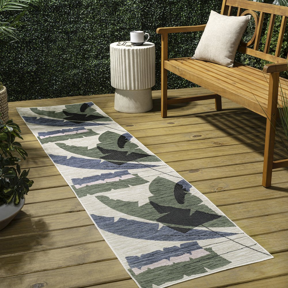 Palm Leaf Navy/Cream 2 ft. x 8 ft. Indoor/Outdoor Runner Rug. Picture 4