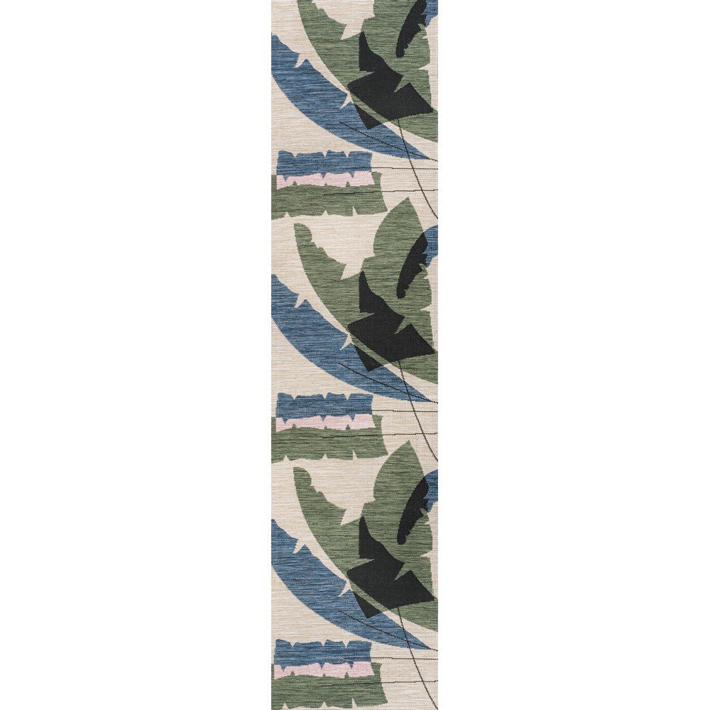 Palm Leaf Navy/Cream 2 ft. x 8 ft. Indoor/Outdoor Runner Rug. Picture 1