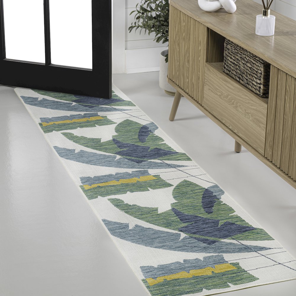 Palm Leaf Green/Cream 2 ft. x 8 ft. Indoor/Outdoor Runner Rug. Picture 3