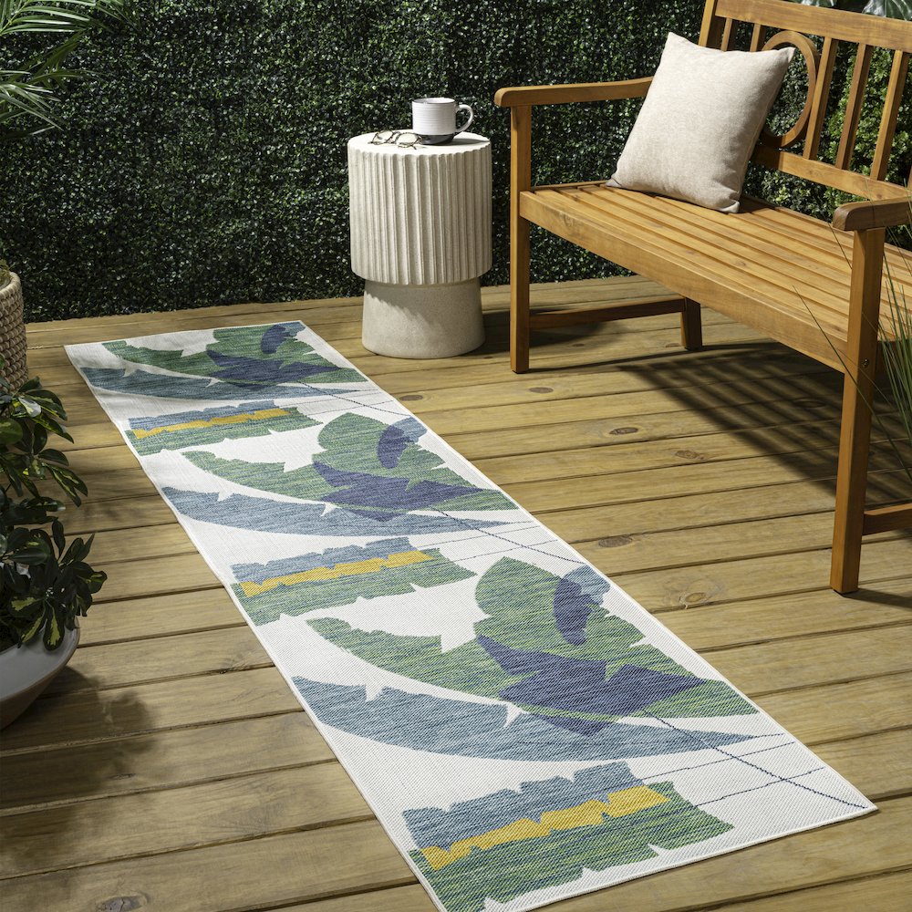 Palm Leaf Green/Cream 2 ft. x 8 ft. Indoor/Outdoor Runner Rug. Picture 4