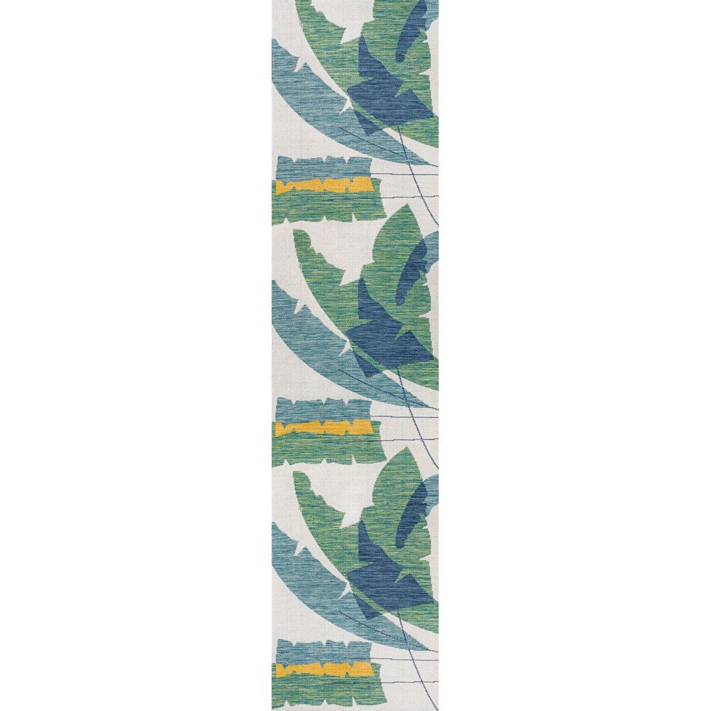 Palm Leaf Green/Cream 2 ft. x 8 ft. Indoor/Outdoor Runner Rug. Picture 1