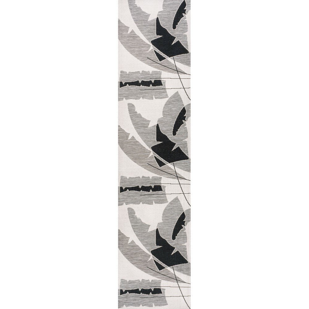 Palm Leaf Gray/Cream 2 ft. x 8 ft. Indoor/Outdoor Runner Rug. Picture 1