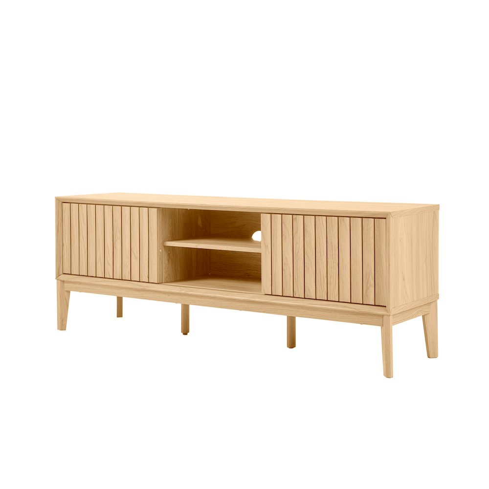 Gennaro Farmhouse 3-Storage Sliding Door Tv Stand Fits Tvs With Cable Management. Picture 1