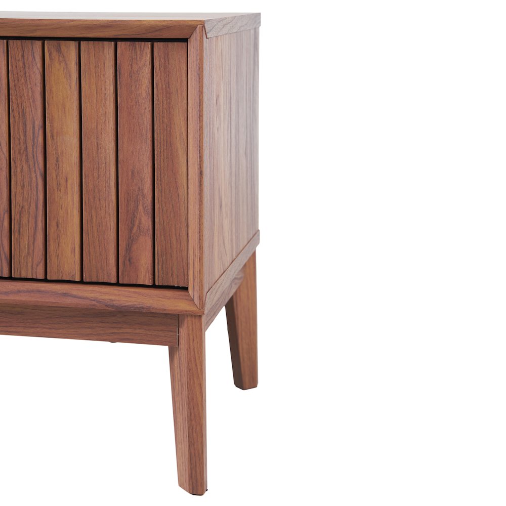 Gennaro 58" Mid-Century Walnut TV Stand Media Console with Slatted Sliding Doors. Picture 4