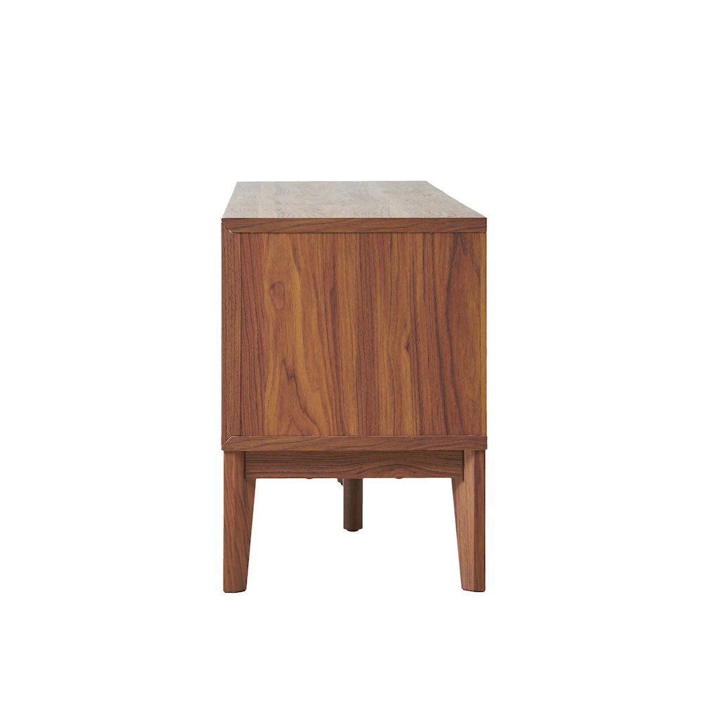 Gennaro 58" Mid-Century Walnut TV Stand Media Console with Slatted Sliding Doors. Picture 2