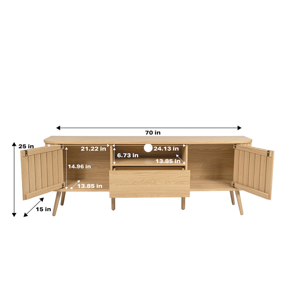 Damien 70" Mid-Century Fluted Oak TV Stand for TVs up to 75". Picture 3