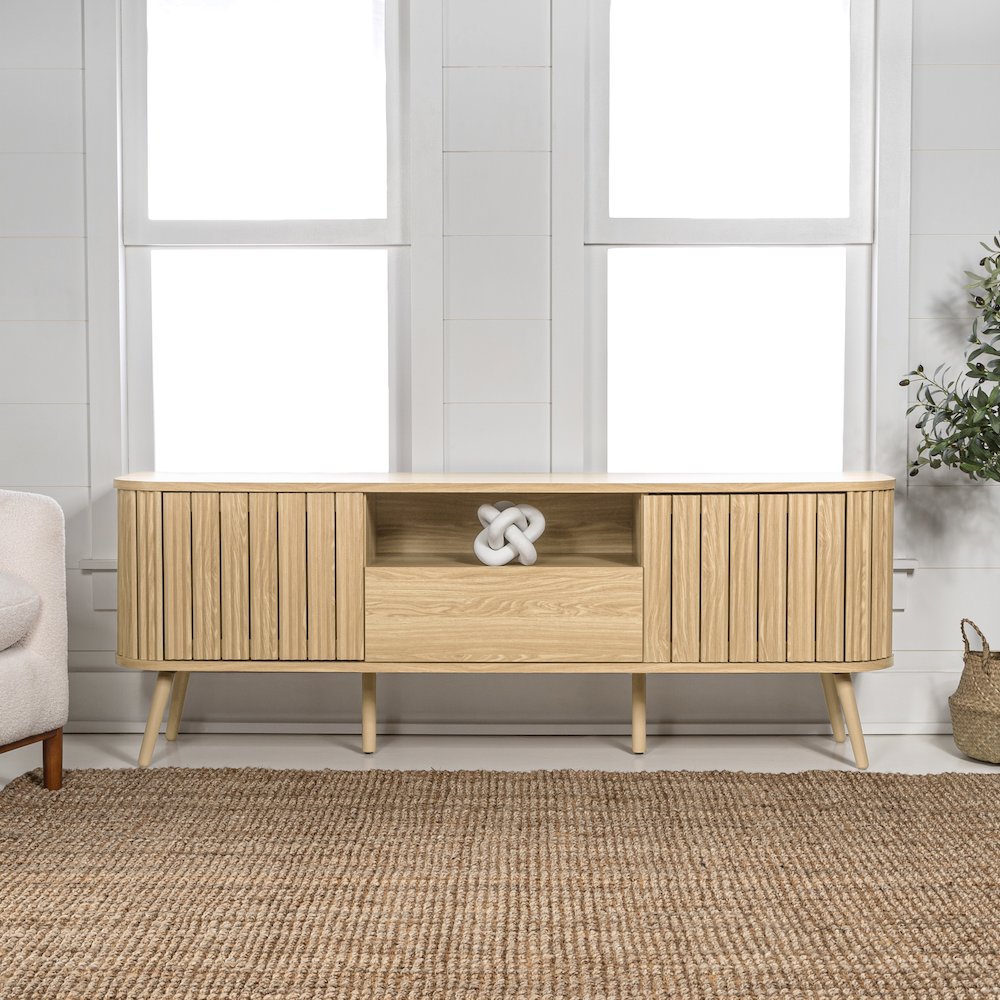 Damien 70" Mid-Century Fluted Oak TV Stand for TVs up to 75". Picture 5