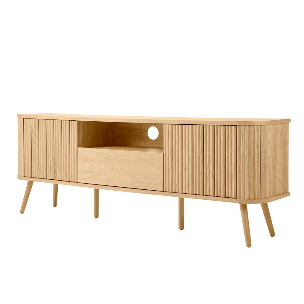 Damien 70" Mid-Century Fluted Oak TV Stand for TVs up to 75". Picture 1