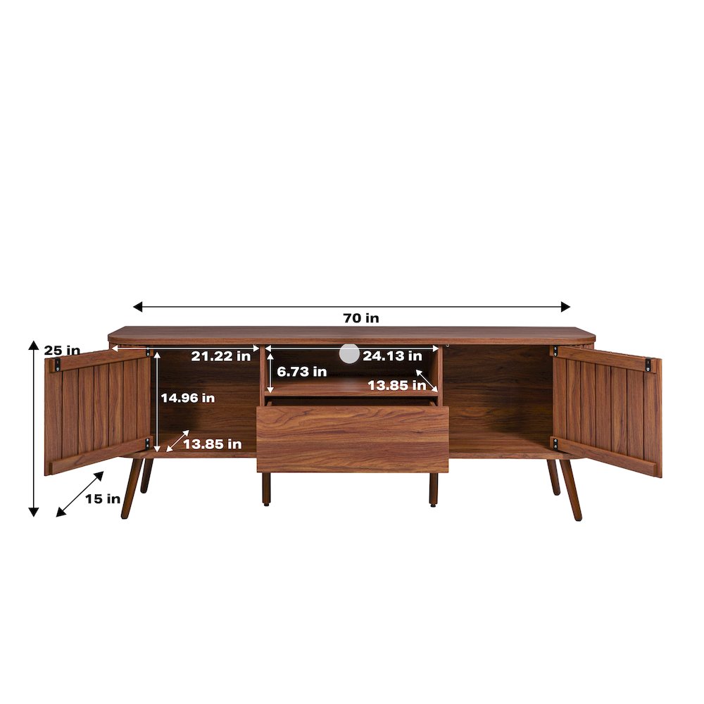Damien 70" Mid-Century Fluted Walnut TV Stand for TVs up to 75". Picture 6