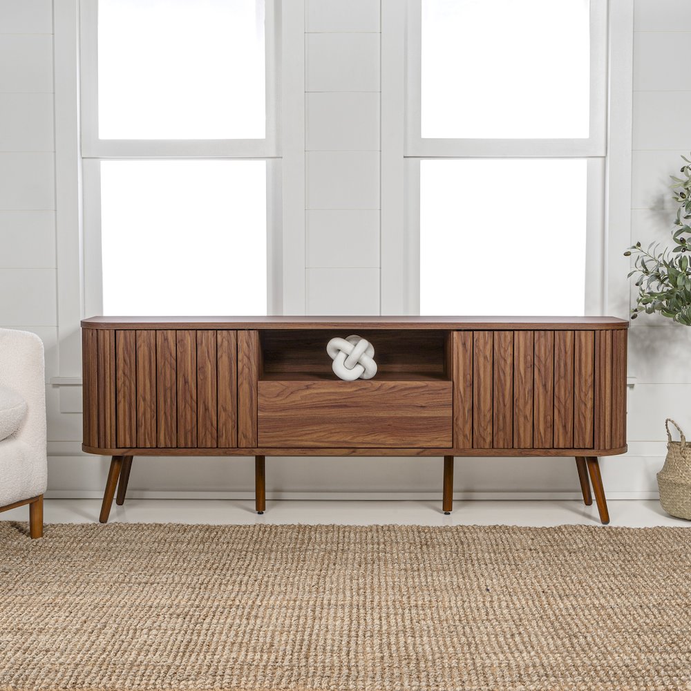 Damien 70" Mid-Century Fluted Walnut TV Stand for TVs up to 75". Picture 8