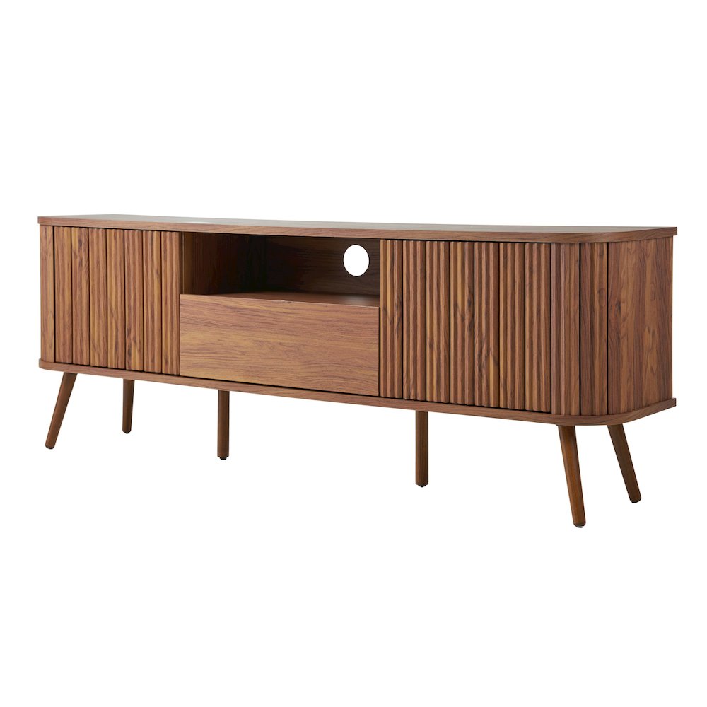 Damien 70" Mid-Century Fluted Walnut TV Stand for TVs up to 75". Picture 1