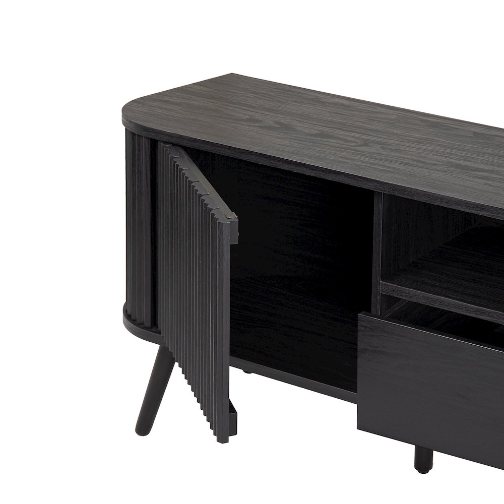 Damien 70" Mid-Century Fluted Black TV Stand for TVs up to 75". Picture 4