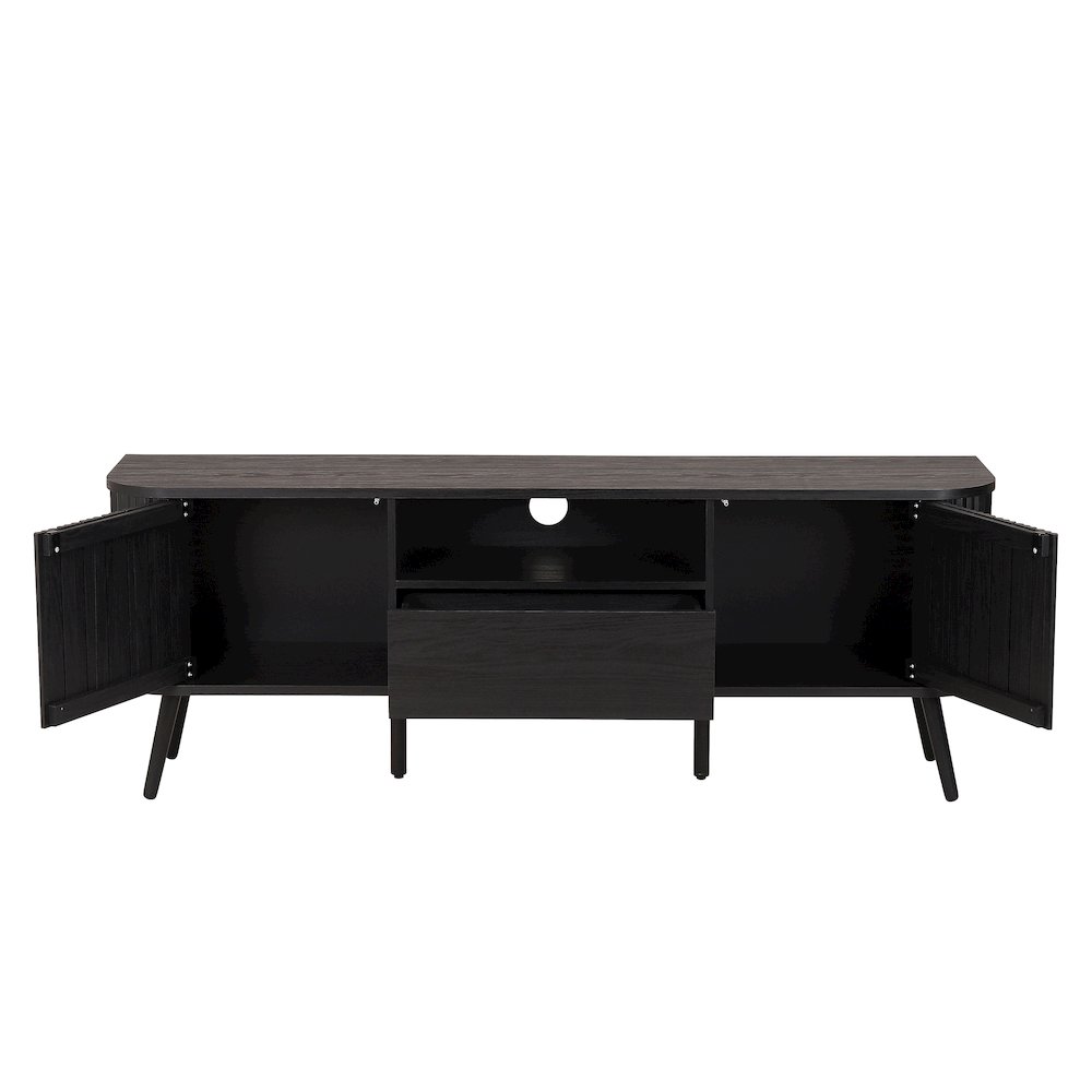 Damien 70" Mid-Century Fluted Black TV Stand for TVs up to 75". Picture 5