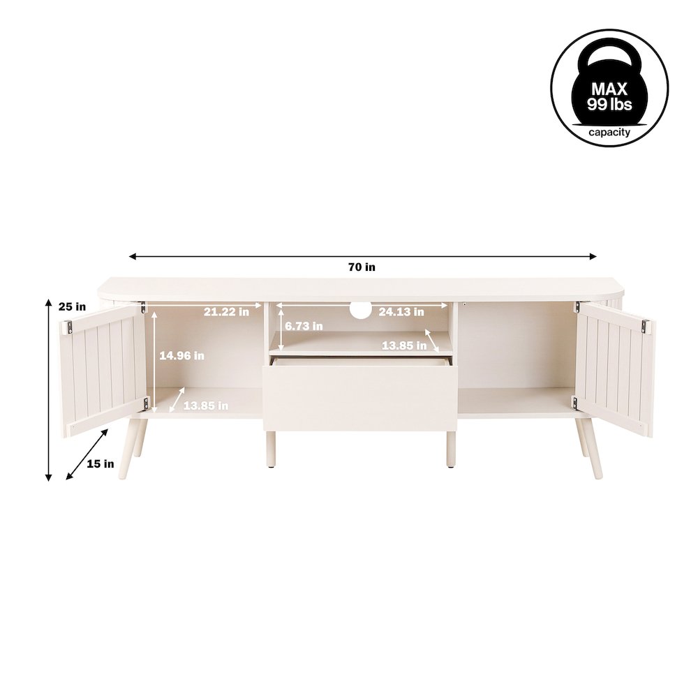 Damien 70" Mid-Century Fluted Off-White TV Stand for TVs up to 75". Picture 2