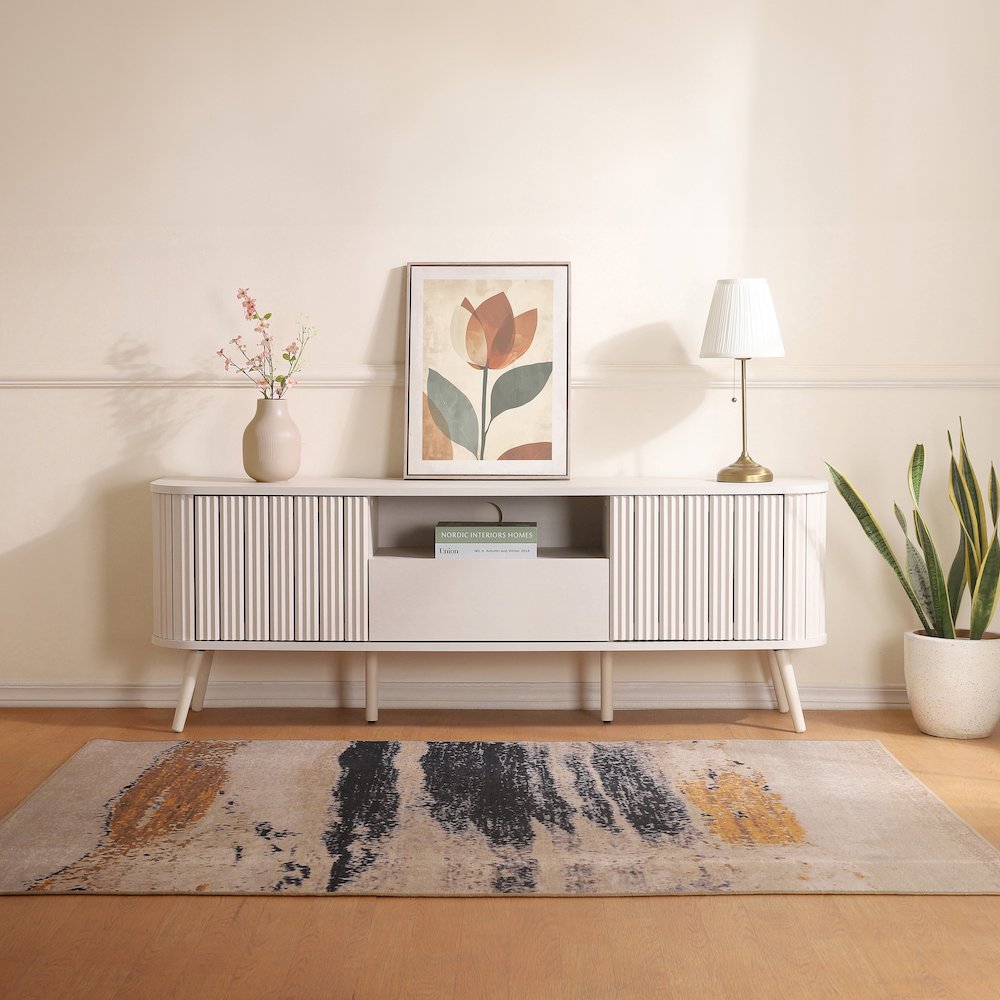 Damien 70" Mid-Century Fluted Off-White TV Stand for TVs up to 75". Picture 3