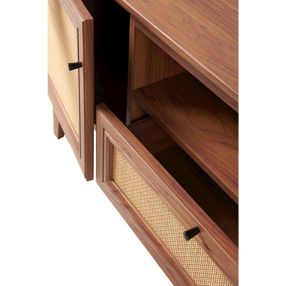 Finley 59" Mid-Century Walnut Rattan TV Stand. Picture 5