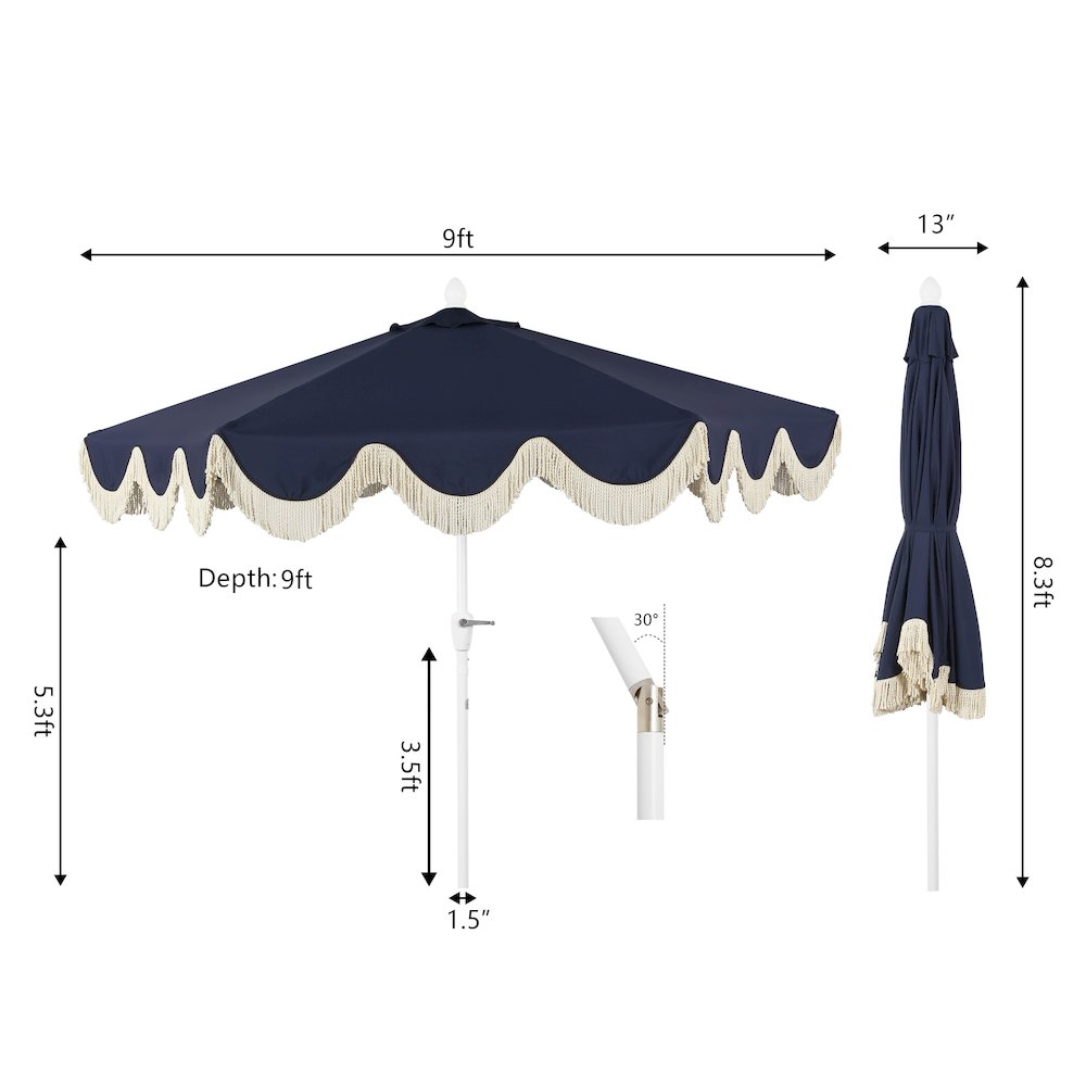 Collins 9 ft. Bohemian Fringe Outdoor Patio Umbrella with Crank Lift and Tilt. Picture 7