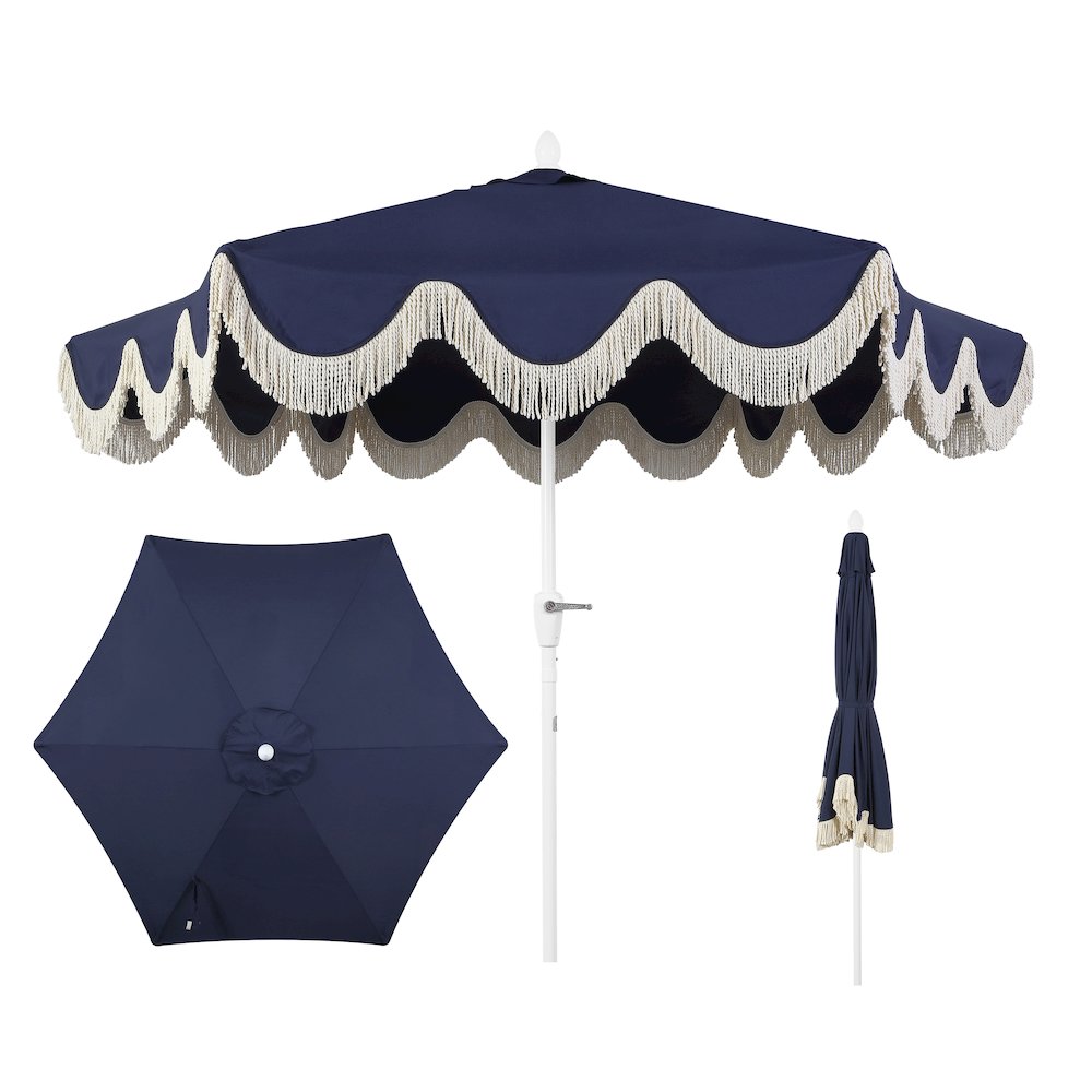 Collins 9 ft. Bohemian Fringe Outdoor Patio Umbrella with Crank Lift and Tilt. Picture 1