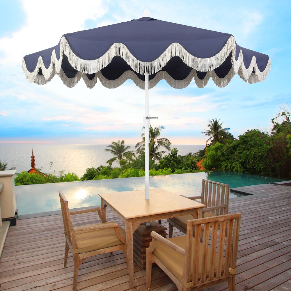 Collins 9 ft. Bohemian Fringe Outdoor Patio Umbrella with Crank Lift and Tilt. Picture 5