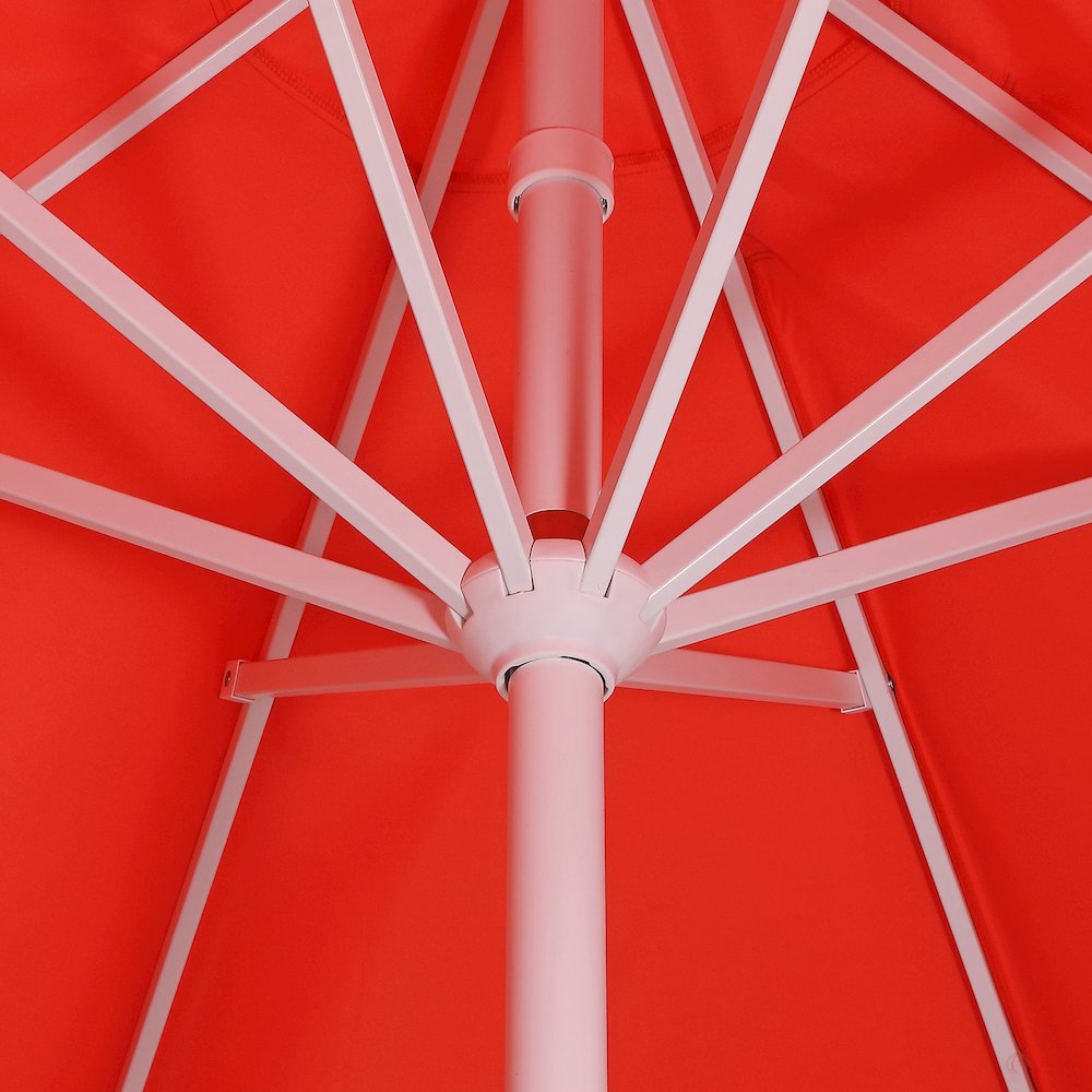 9 ft. Classic MidCentury Scalloped Fringe Market Patio Umbrella, Coral Red/White. Picture 7