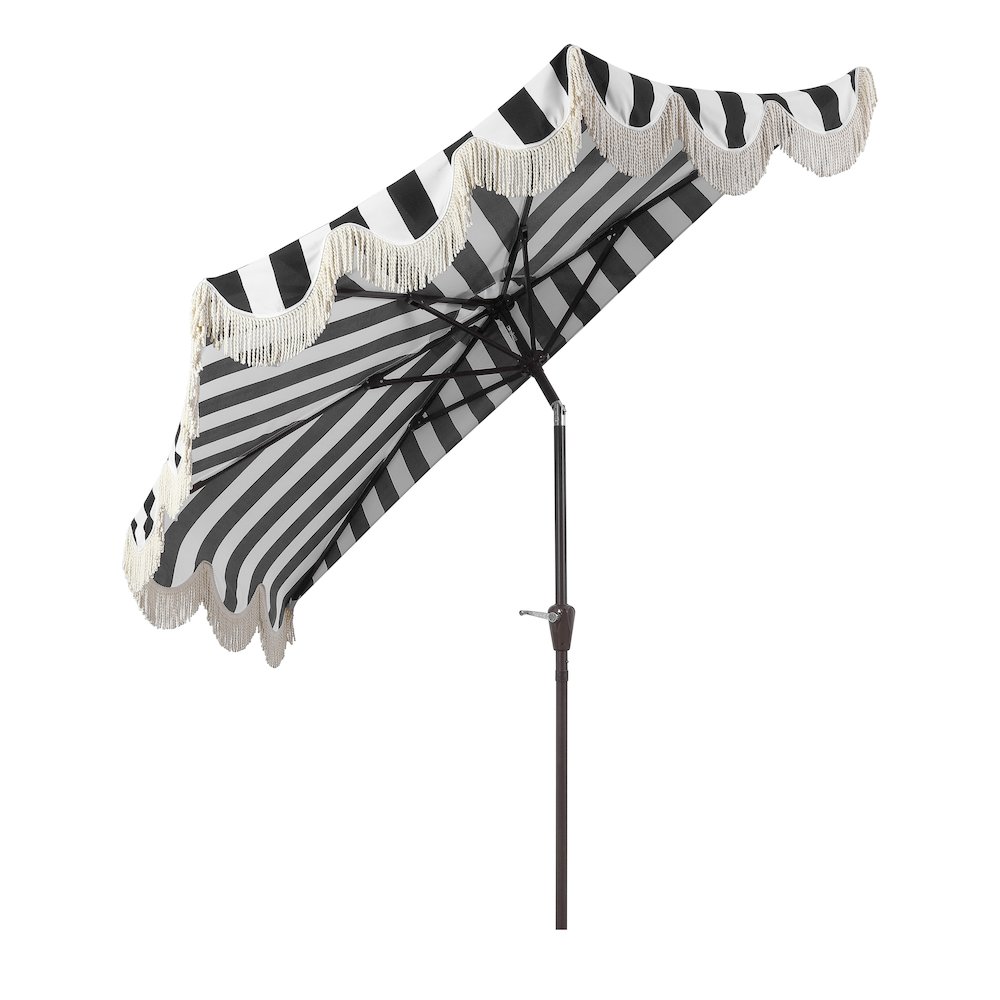 Beverly 9 ft. Coastal Space-Saving Half Patio Umbrella with Scalloped Fringe. Picture 1