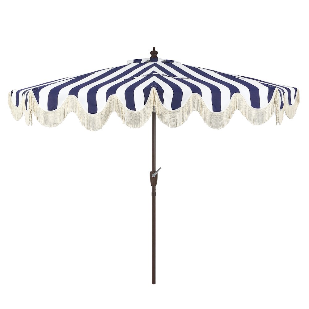 Beverly 9 ft. Coastal Space-Saving Half Patio Umbrella with Scalloped Fringe. Picture 4