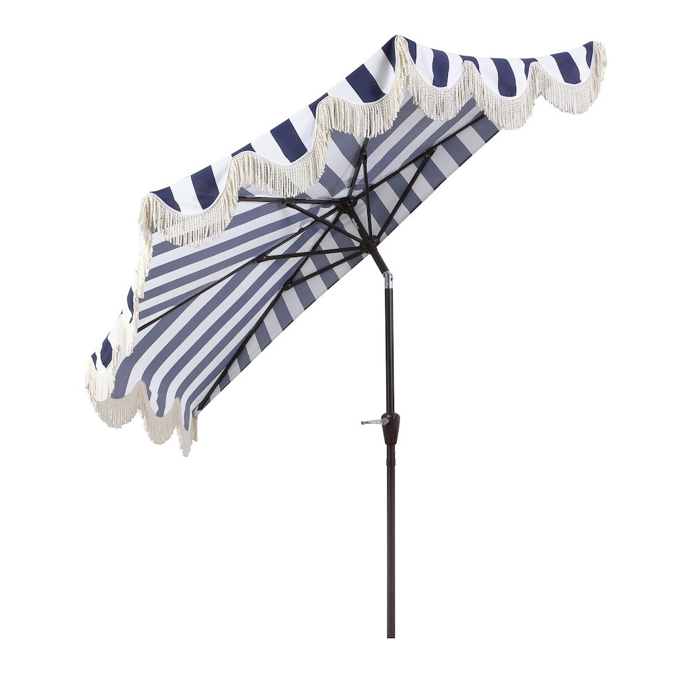 Beverly 9 ft. Coastal Space-Saving Half Patio Umbrella with Scalloped Fringe. Picture 1