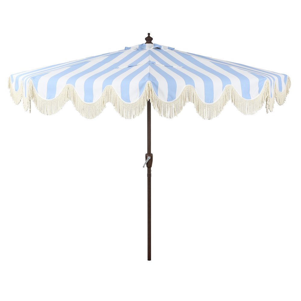 Beverly 9 ft. Coastal Space-Saving Half Patio Umbrella with Scalloped Fringe. Picture 4