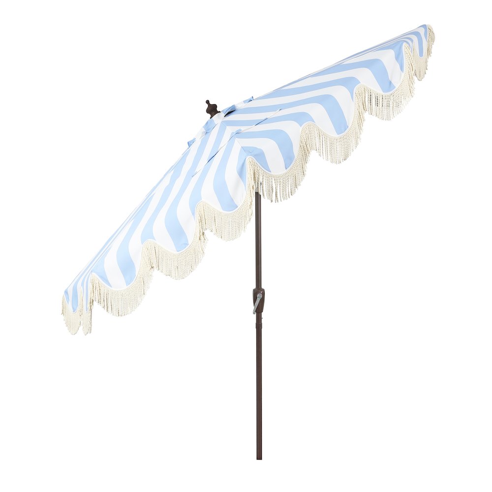 Beverly 9 ft. Coastal Space-Saving Half Patio Umbrella with Scalloped Fringe. Picture 2