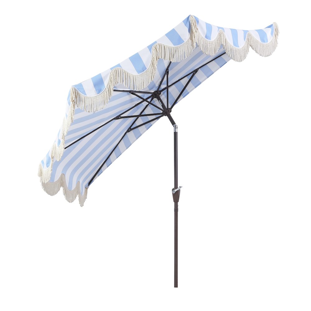 Beverly 9 ft. Coastal Space-Saving Half Patio Umbrella with Scalloped Fringe. Picture 1