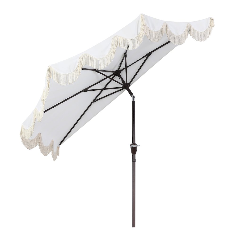Beverly 9 ft. Coastal Space-Saving Half Patio Umbrella with Scalloped Fringe. Picture 1