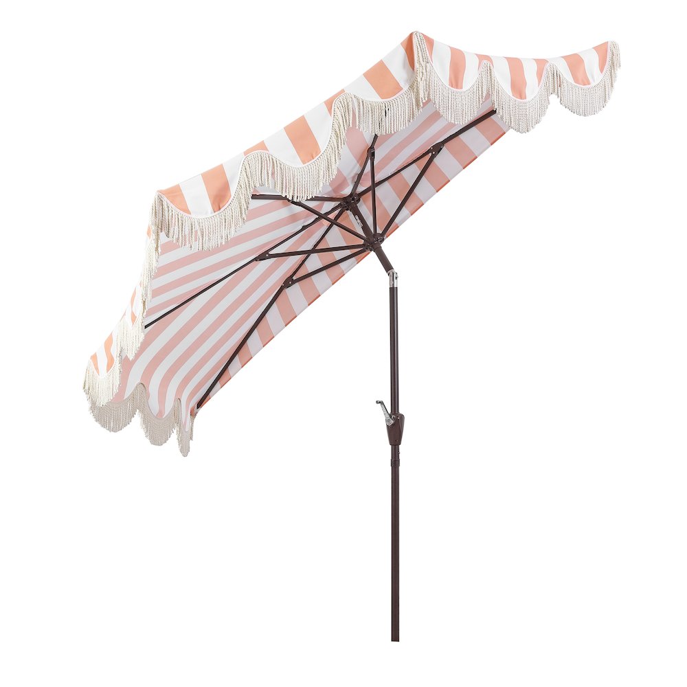 Beverly 9 ft. Coastal Space-Saving Half Patio Umbrella with Scalloped Fringe. Picture 1