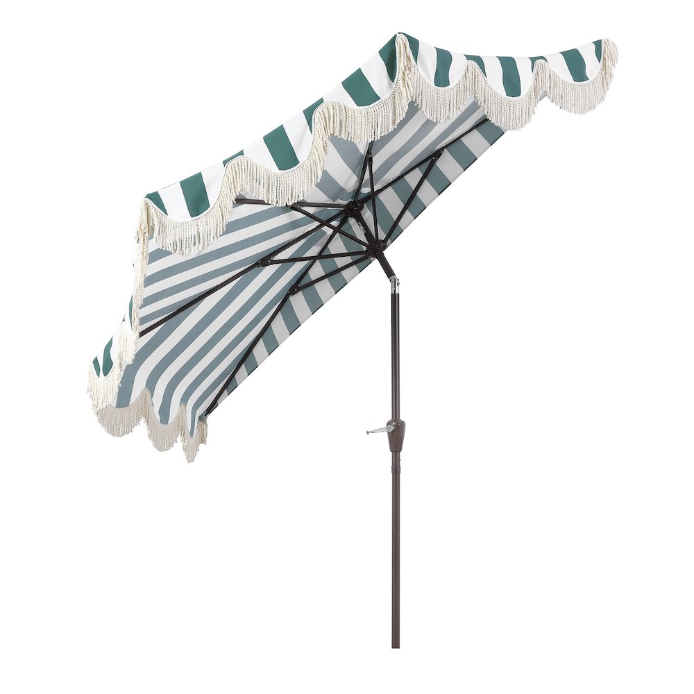 Beverly 9 ft. Coastal Space-Saving Half Patio Umbrella with Scalloped Fringe. Picture 1