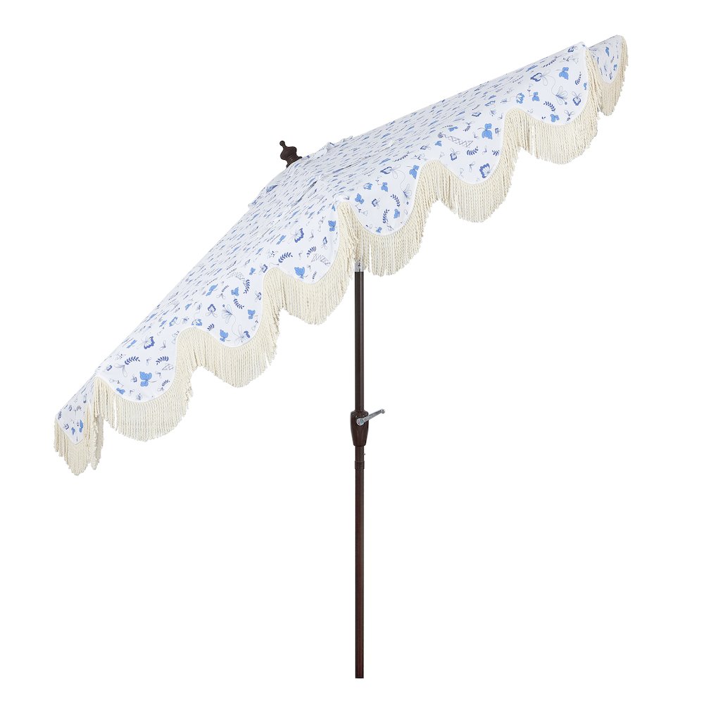 Beverly 9 ft. Coastal Space-Saving Half Patio Umbrella with Scalloped Fringe. Picture 2