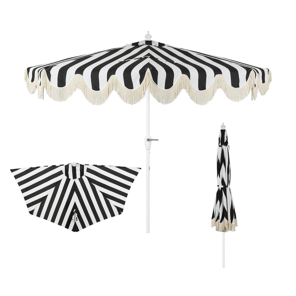 Beverly 9 ft. Coastal Space-Saving Half Patio Umbrella with Scalloped Fringe. Picture 1