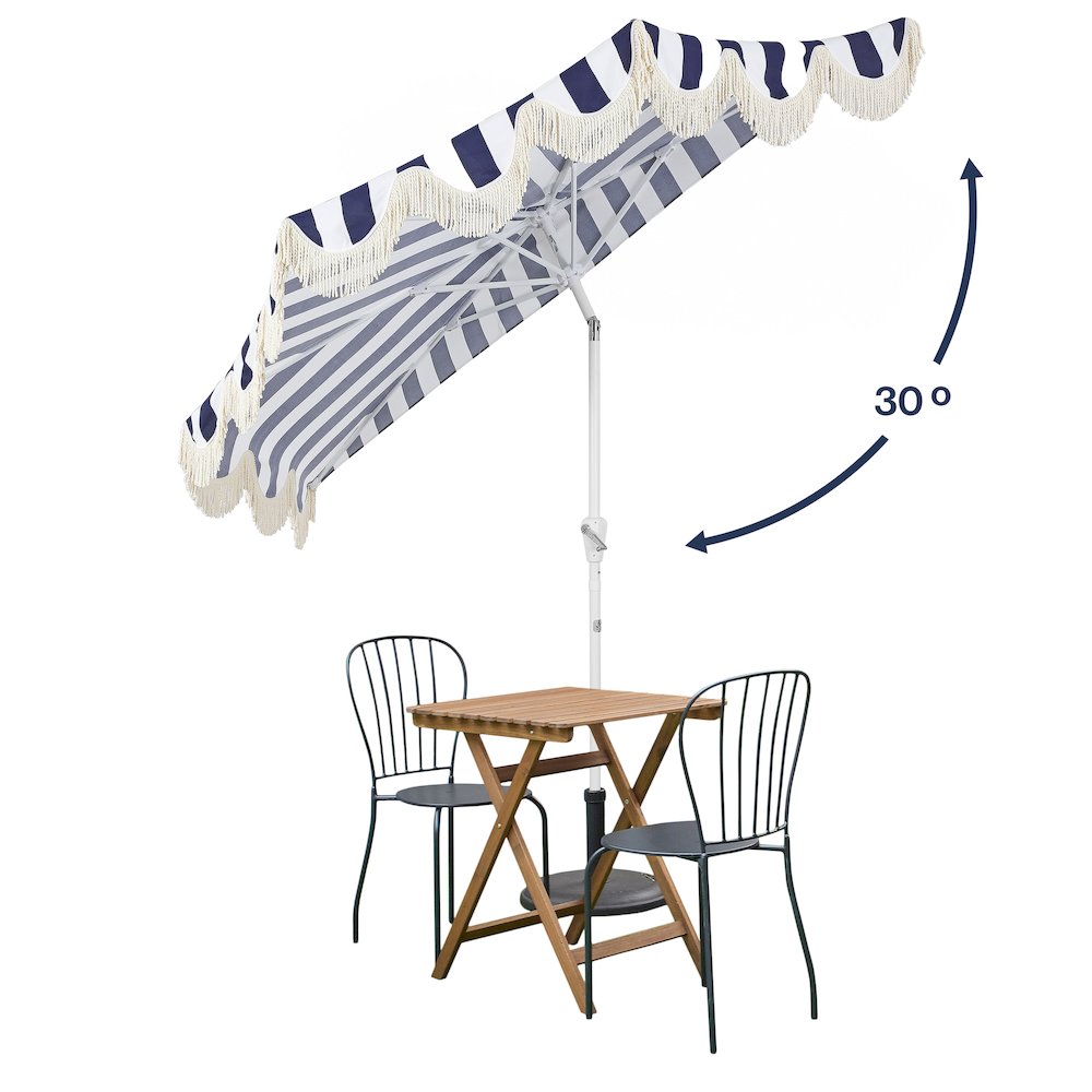 Beverly 9 ft. Coastal Space-Saving Half Patio Umbrella with Scalloped Fringe. Picture 2