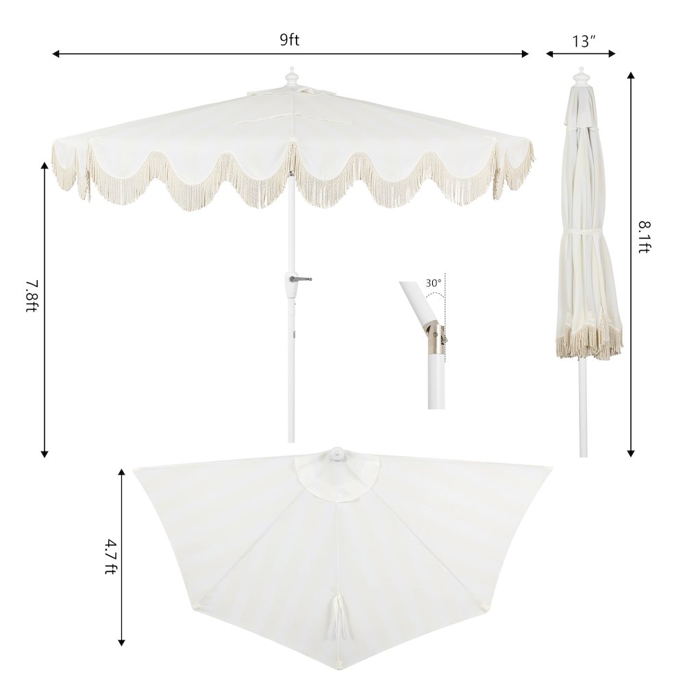 Beverly 9 ft. Coastal Space-Saving Half Patio Umbrella with Scalloped Fringe. Picture 5