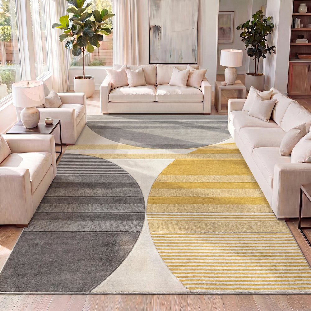 Nicky Geometric Striped Circles Area Rug. Picture 12