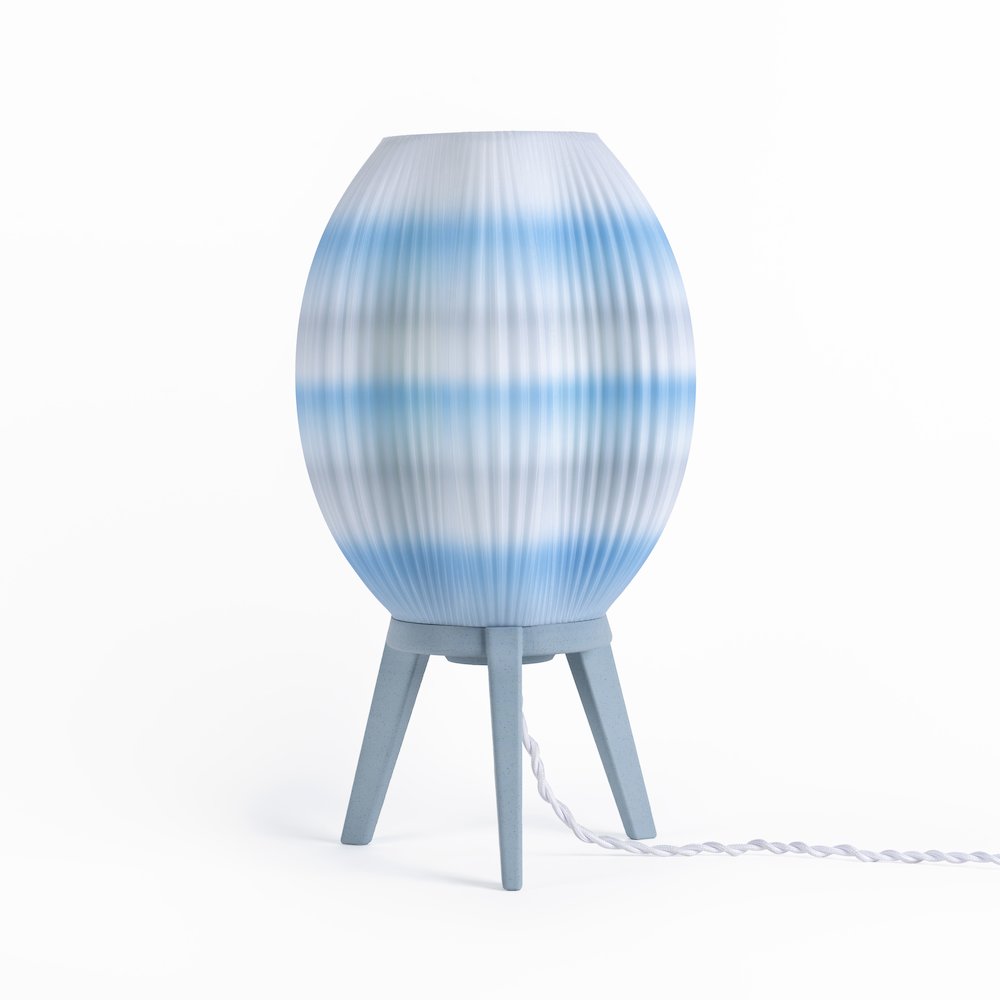 Plant-Based Pla 3D Printed Dimmable Led Table Lamp, Blue/White. Picture 1