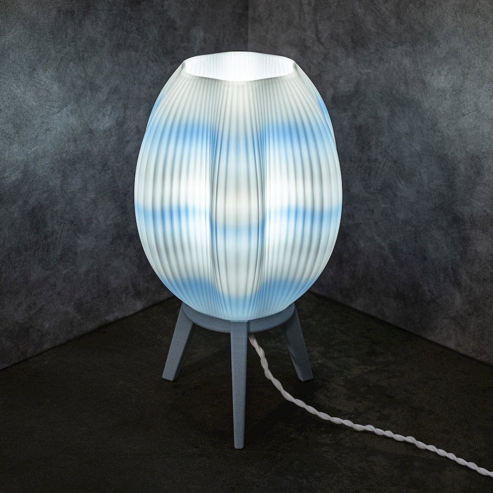 Plant-Based Pla 3D Printed Dimmable Led Table Lamp, Blue/White. Picture 2