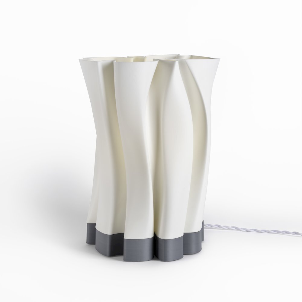 Bohemian Plant-Based Pla 3D Printed Dimmable Led Table Lamp, White/Gray. Picture 1