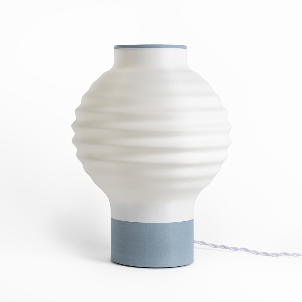 Traditional Plant-Based Pla 3D Printed Dimmable Led Table Lamp, White/Blue. Picture 1