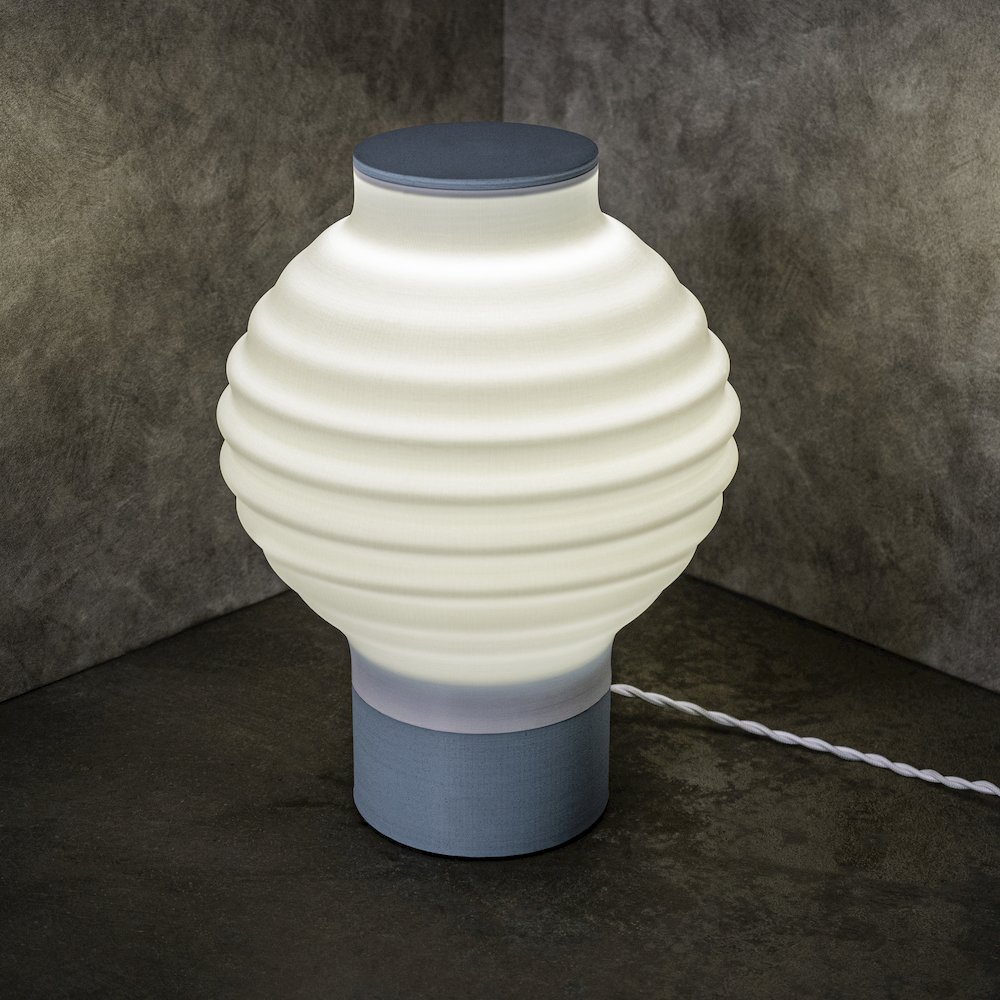 Traditional Plant-Based Pla 3D Printed Dimmable Led Table Lamp, White/Blue. Picture 2