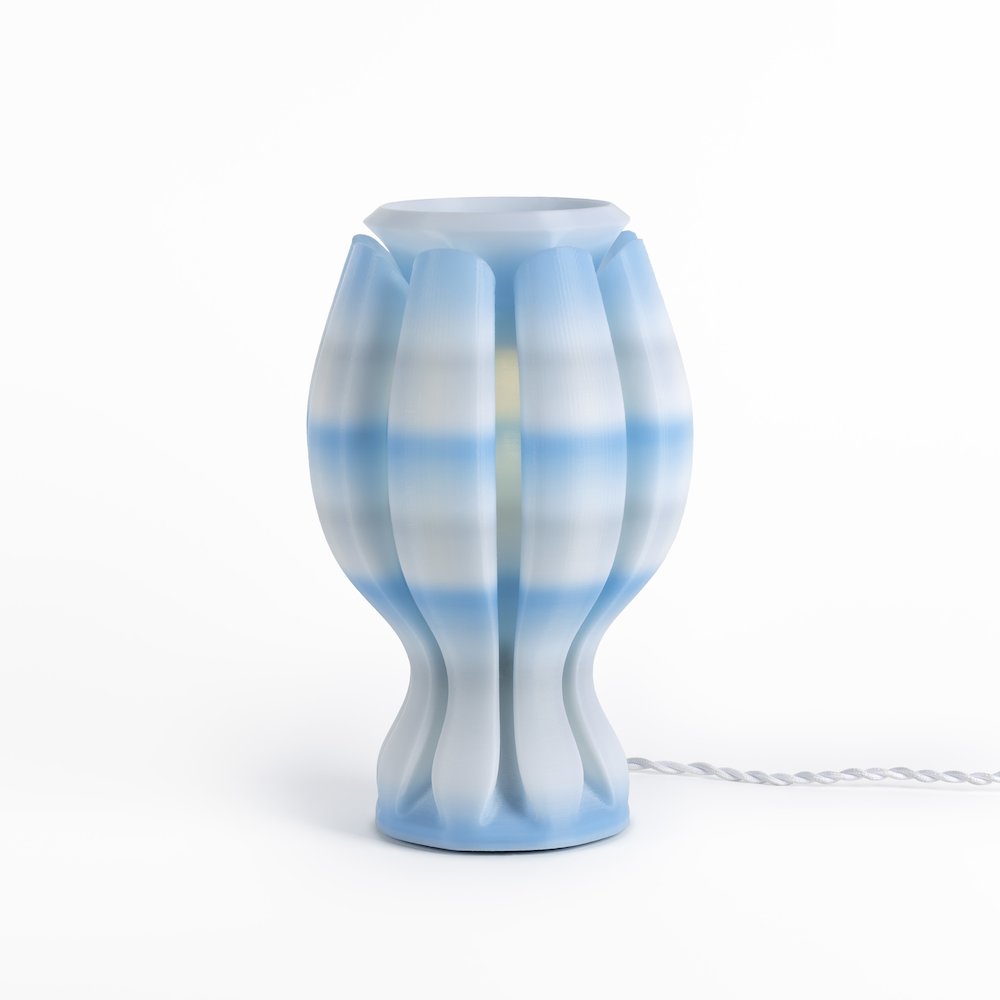 Coastal Plant-Based Pla 3D Printed Dimmable Led Table Lamp, Blue/White. Picture 1