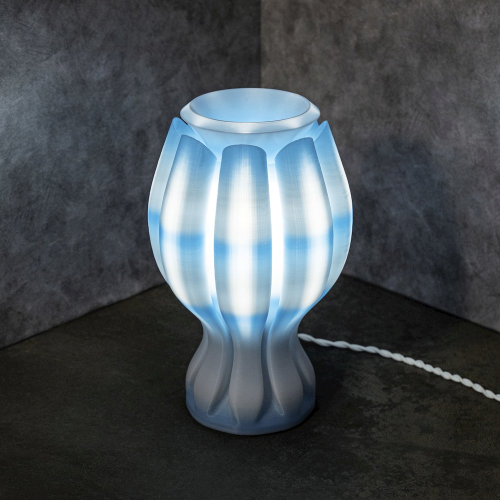 Coastal Plant-Based Pla 3D Printed Dimmable Led Table Lamp, Blue/White. Picture 2