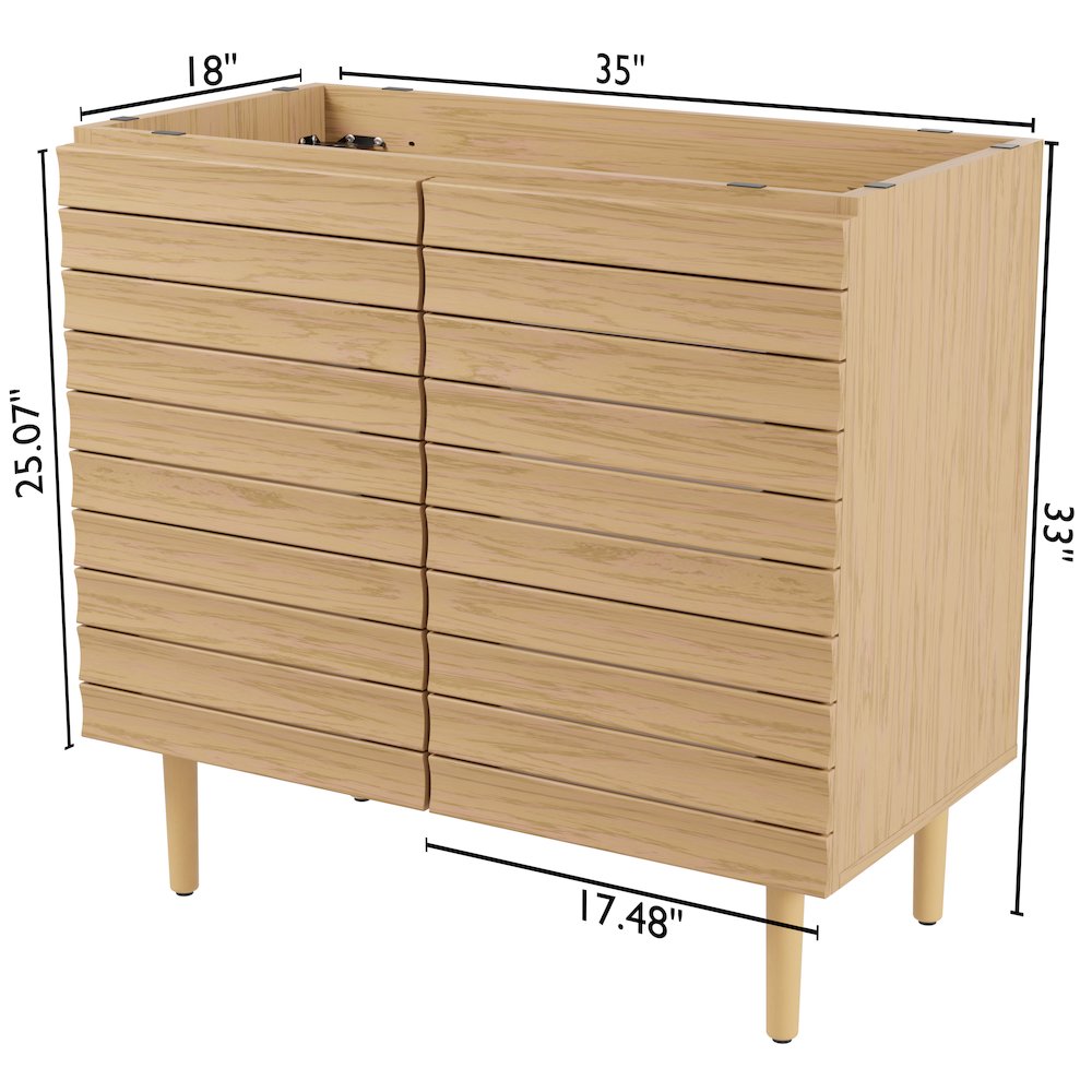 Aubert 36 in. W x 18 in. D x 33 in. H Thick Linear Slat Farmhouse 2-Shelf. Picture 5