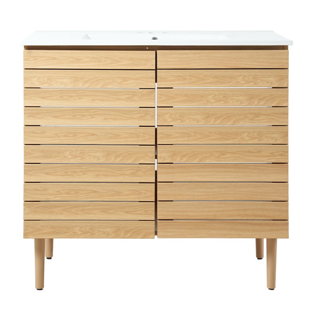 Aubert 36 in. W x 18 in. D x 33 in. H Thick Linear Slat Farmhouse 2-Shelf. Picture 2
