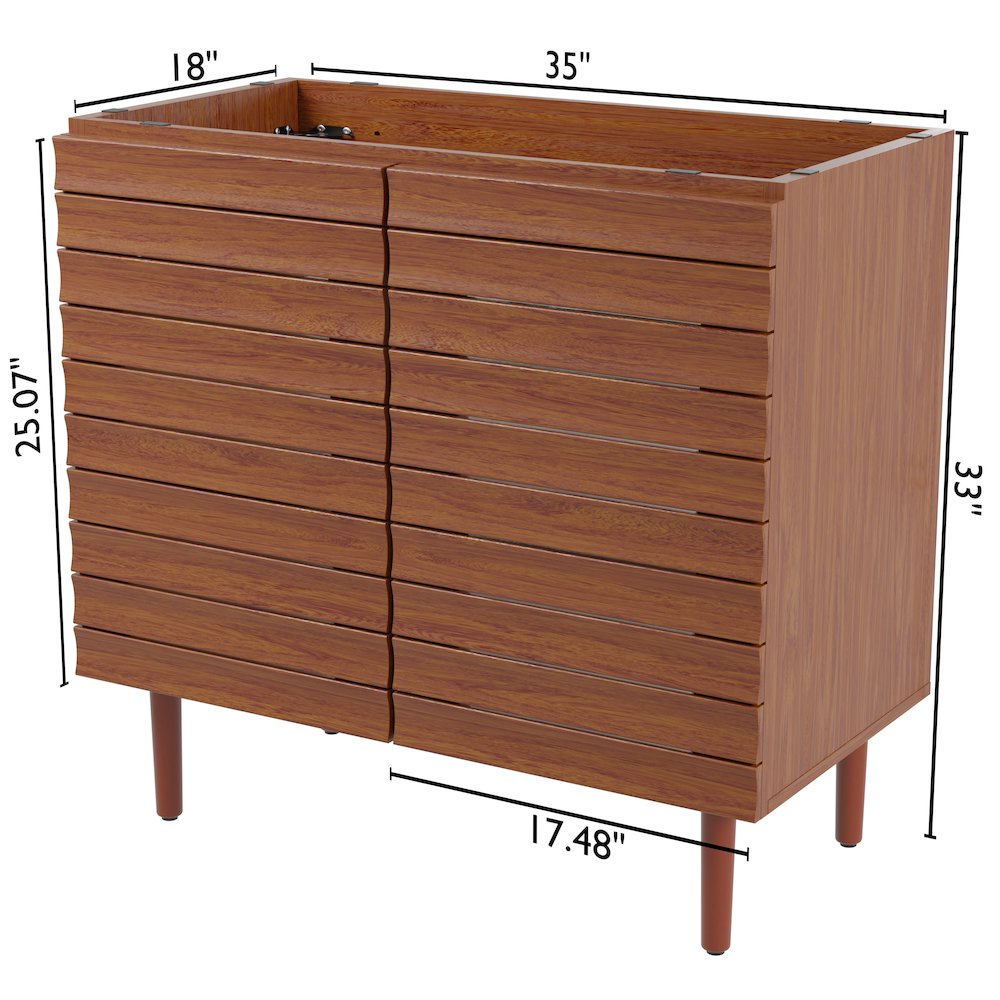 Aubert 36 in. W x 18 in. D x 33 in. H Thick Linear Slat Farmhouse 2-Shelf. Picture 4