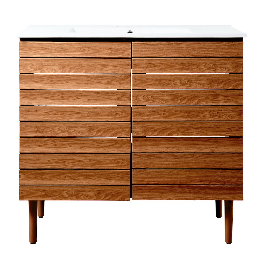 Aubert 36 in. W x 18 in. D x 33 in. H Thick Linear Slat Farmhouse 2-Shelf. Picture 2