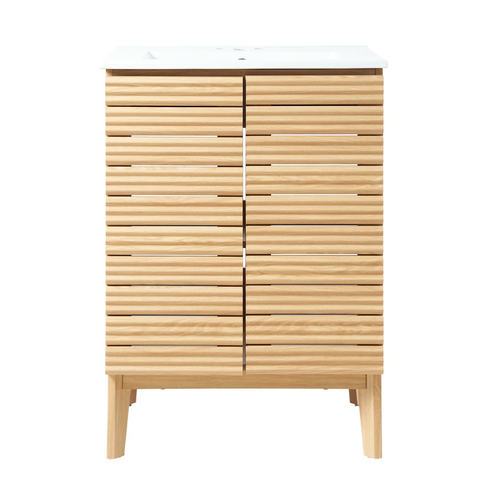 Calandre 24 in. W x 18 in. D x 33 in. H Thin Linear Slat Wood Farmhouse 2-Shelf. Picture 2